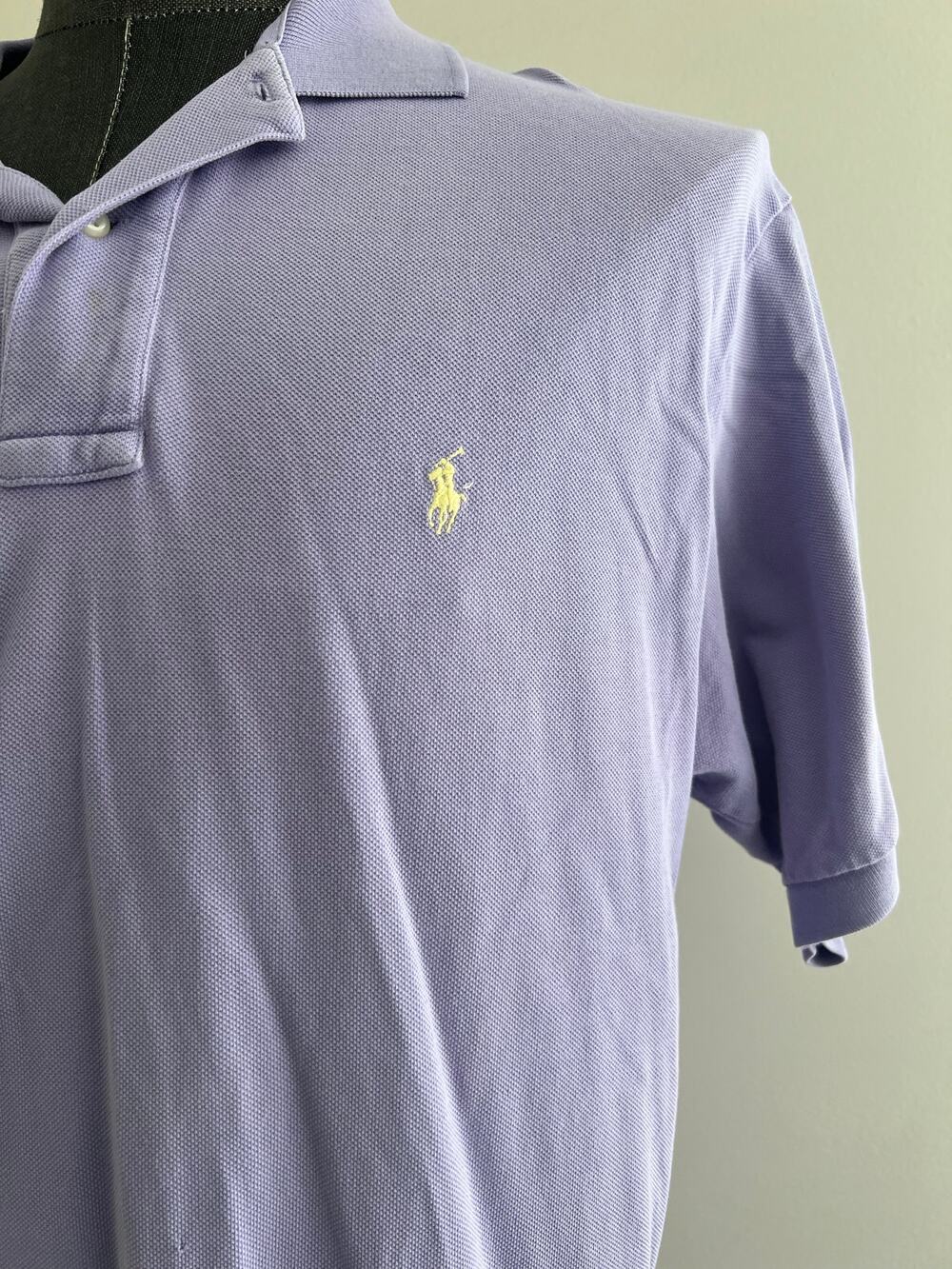 Polo Ralph Lauren 100% Pique Cotton Collared Shirt Purple Yellow Size Large SG